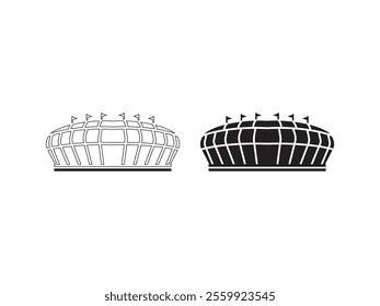 Black sports stadium icon vector illustration, Soccer, cricket line art outline stadium illustration