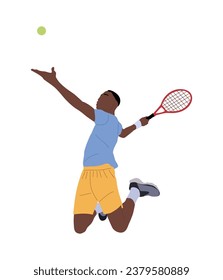 Black sportsman tennis player with racket and ball