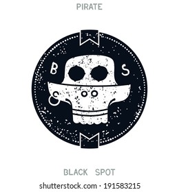 Black Spot. Marine pirate emblem with grunge skull. Vector eps 8
