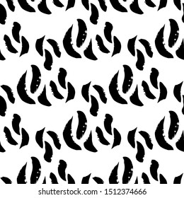 Black spots brush texture seamless vector pattern. White background.