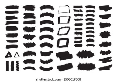 Black spots. Collection of black paint, ink brush strokes, brushes, lines, grungy. Vector set.