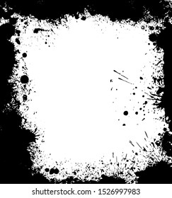 Black spots of paint on a white background. Grunge frame of paint. Vector illustration.