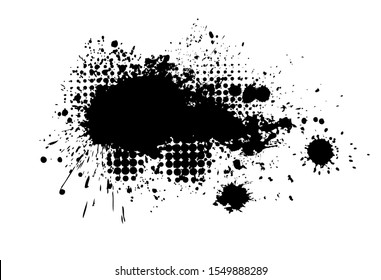 Black spots of paint on a white background. Grunge frame of paint. Vector illustration.