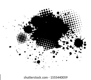 Black spots of paint on a white background. Grunge frame of paint. Vector