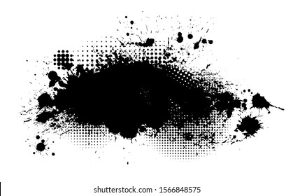 Black spots of paint on a white background. Grunge frame of paint. Vector illustration.