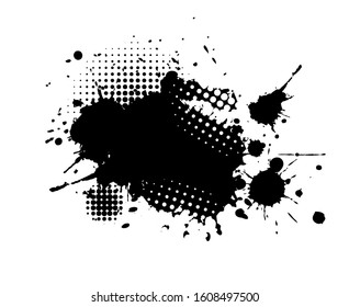 Black spots of paint on a white background. Grunge frame of paint. Vector illustration.