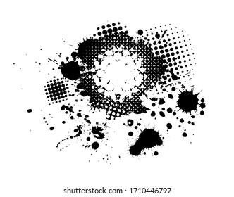 Black spots of paint on a white background. Grunge frame of paint. Vector illustration.