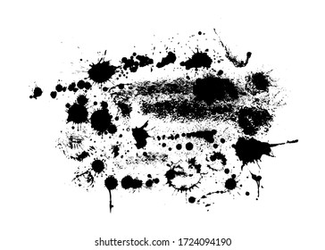 Manchas negras de pintura sobre fondo blanco. Marco de pintura grueso. Ilustración vectorial.