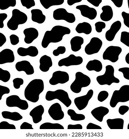 Black spots seamless pattern. Abstract wild animal spotted skin endless background. Black and white texture with geometric shapes