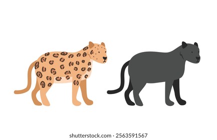 Black and spotted jaguar cartoon clipart. Jaguar vector illustration in flat style. Hand-drawn wild animal concept