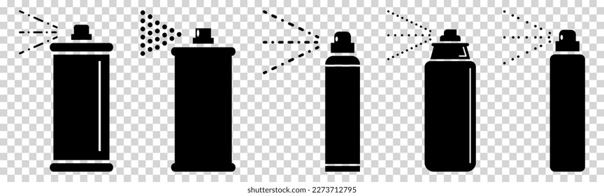 Black spray can icons. Vector illustration isolated on transparent background
