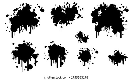 Black Spray Different Set Paint Blot Element Vector Object Brush