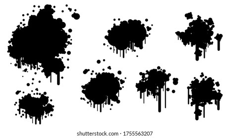 Black Spray Different Set Paint Blot Element Vector Object Brush