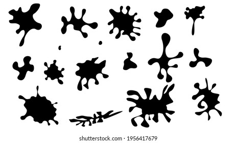 Black Spray Different Set Paint Blot Element Vector Object Brush