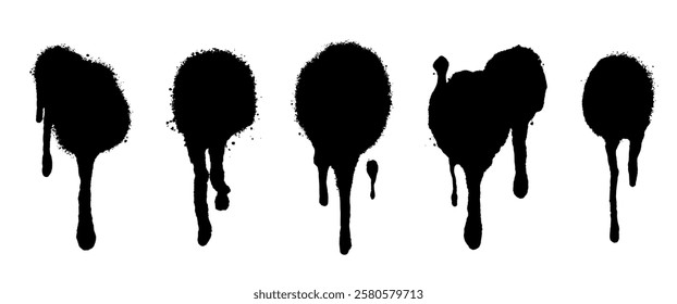 Black Spray drop vector set, Isolated Grunge ink , Splatterd, Paint brush texture Clip art on white background for Decoration, Editable stock