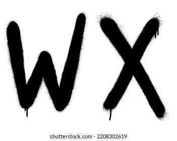 Black spray graffiti letters ''W'', ''X''. Part 12