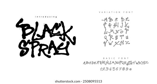 Black Spray is Graffiti tags marker font. Street art lettering designer, urban typography letters and alphabet with tag marker splatter vector set. Hip hop culture typeset, handwritten english abcde 