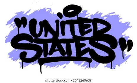 Black spray graffiti of UNITED STATES over pastel blue background. Strong but simple street art style, perfect for patriotic themes, urban posters, and digital media.