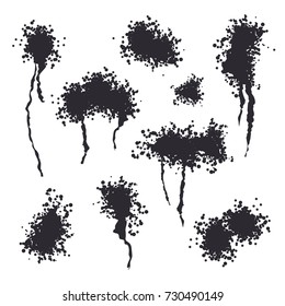 Black Spray Isolated Vector. Grunge Effect, Spread Texture. Abstract Paint Blots On White Background Illustration