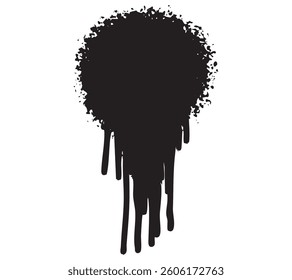 Black spray paint circle dripping on a white background, grunge texture