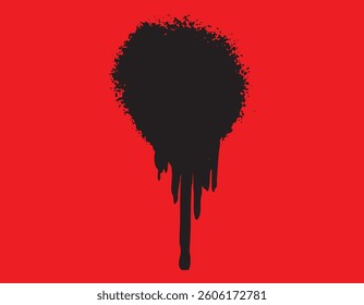 Black spray paint circle dripping on a white background, grunge texture