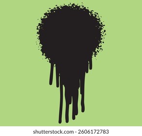 Black spray paint circle dripping on a white background, grunge texture