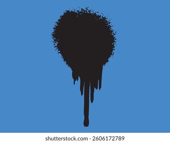 Black spray paint circle dripping on a white background, grunge texture