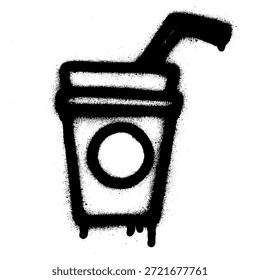 Schwarz Spray Paint Drink Cup Graffiti-Symbol mit Stroh und tropfende Farbe.