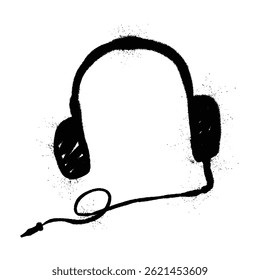 Black Spray Paint Graffiti Headphones Symbol with Spray Texture