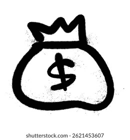 Black Spray Paint Graffiti Money Bag with Dollar Symbol