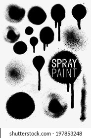 Black Spray Paint Set, Various paint spray elements. Vector illustration.