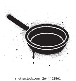 Black Spray Paint Style Frying Pan Illustration on White Background.	