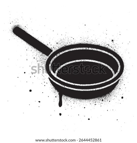 Black Spray Paint Style Frying Pan Illustration on White Background.	