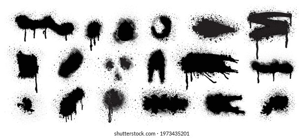 Black Spray Paint Vector. Brush stroke, Black splashes set, Black grunge with frame, Dirty artistic design elements, ink brush strokes, boxes, lines, frames for text.