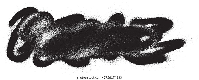 Black spray painted cursive handwriting, textured effect on white background, paint splatter