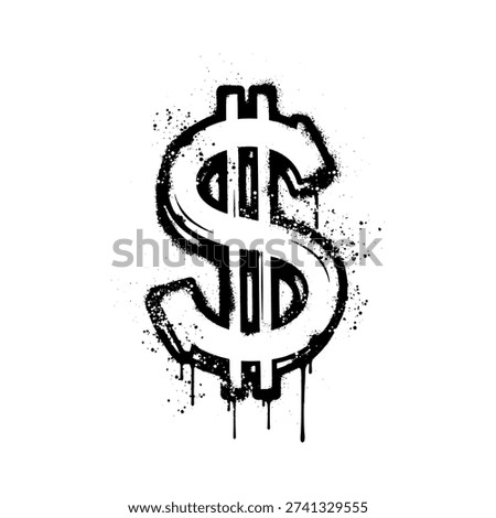 Black Spray Painted Dollar Currency Symbol Vector Illustration Isolated On White Background