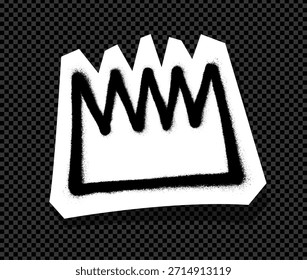 Graffiti de corona pintado en spray negro con bordes ásperos sobre un fondo a cuadros transparente, que representa el concepto de pegatina de arte callejero