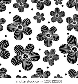 Black spring flowers. Cute seamless pattern.