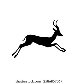 Black springbok jumping silhouette vector illustration on white background