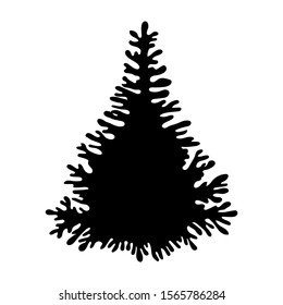 Black spruce in beautiful style on white background. Vector illustration isolated background. Vector nature illustration. Tree decoration. Decorative pine spruce tree. Silhouette symbol