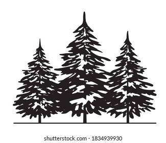 Black Spruce Trees. Winter season design elements and simply pictogram. Isolated vector xmas Icons and Illustration.