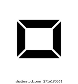 Um quadrado preto com espaço em branco angular criando uma forma retangular interna