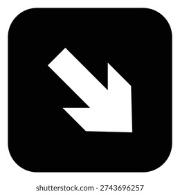 Black square arrow icon with down right direction symbol. Ideal for navigation, wayfinding systems, building signage, stair guidance and user interface directional design.