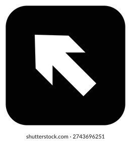 Black square arrow icon with up left direction symbol. Ideal for navigation, wayfinding systems, building signage, stair guidance and user interface directional design.