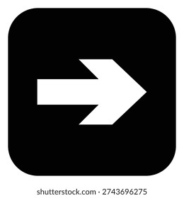 Black square arrow icon with right direction symbol. Ideal for navigation, wayfinding systems, building signage, user interfaces and directional information design.