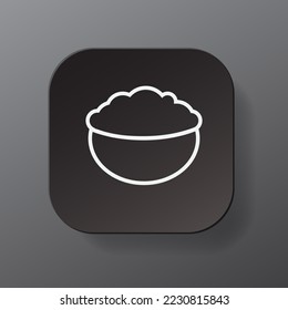 Black square button with oatmeal icon, white outline oatmeal on the black plate. Flat symbol sign vector illustration isolated on gray background. Healthy nutrition concept