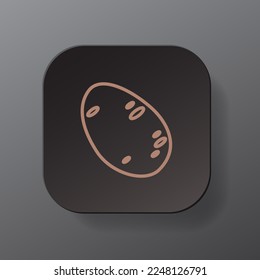 Botón cuadrado negro con icono de contorno de papa, Papa en la placa negra. Ilustración vectorial de símbolo plano aislada en fondo gris. Concepto de nutrición saludable