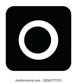 Black square camera shutter button icon with white circle photography symbol