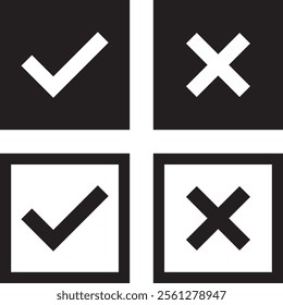 black square check mark and black square cross mark. flat icon design. vector illustration