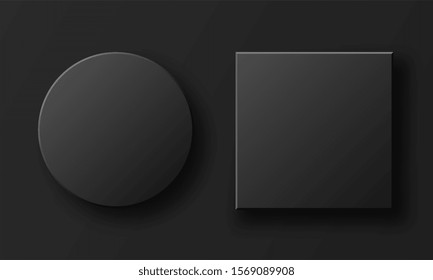 Black square and circle boxes isolated on grey background. Top view. Template for your presentation. Vector illustration.